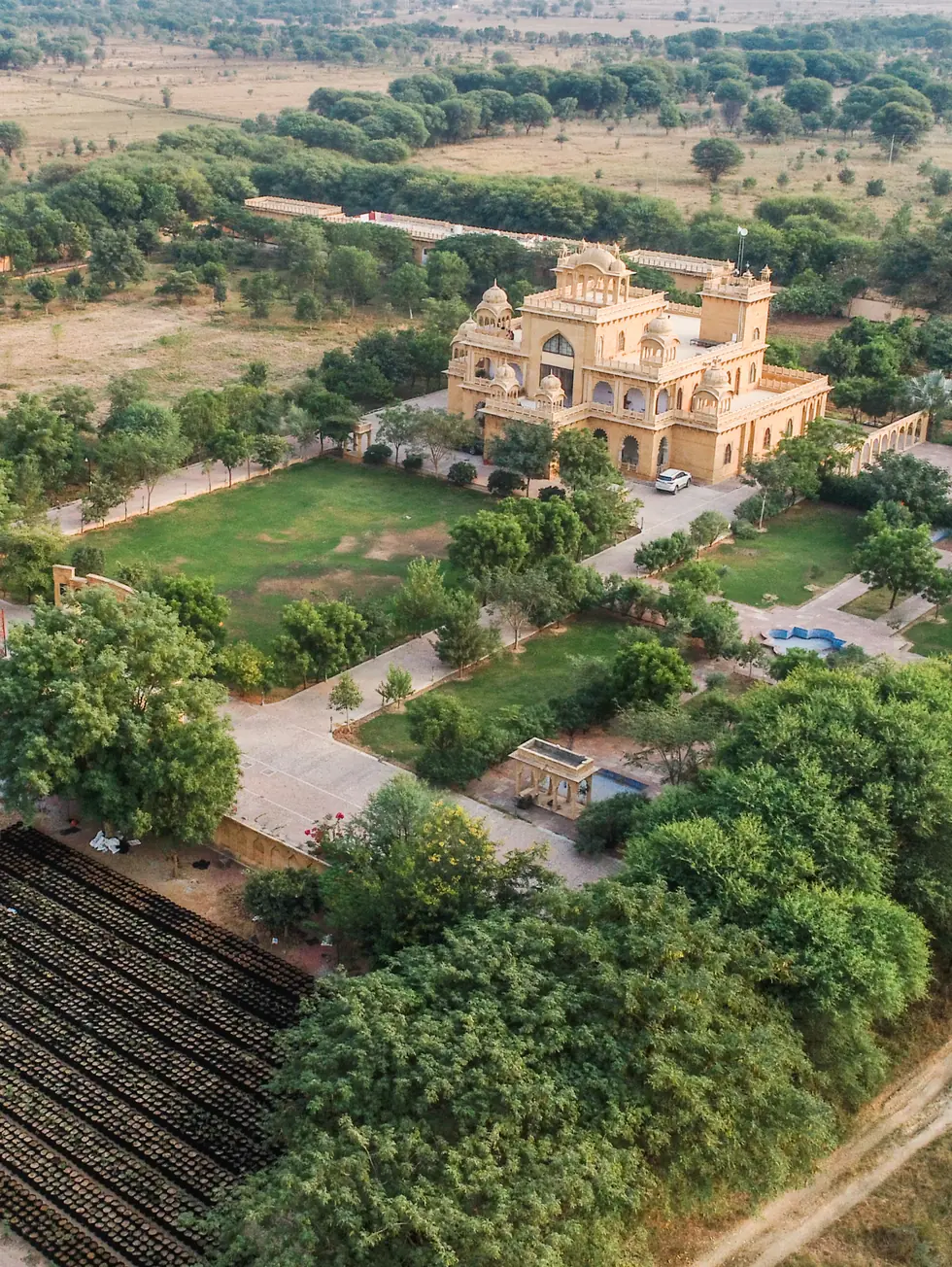 Aerial view of the Field Station farm and haveli in Rajasthan